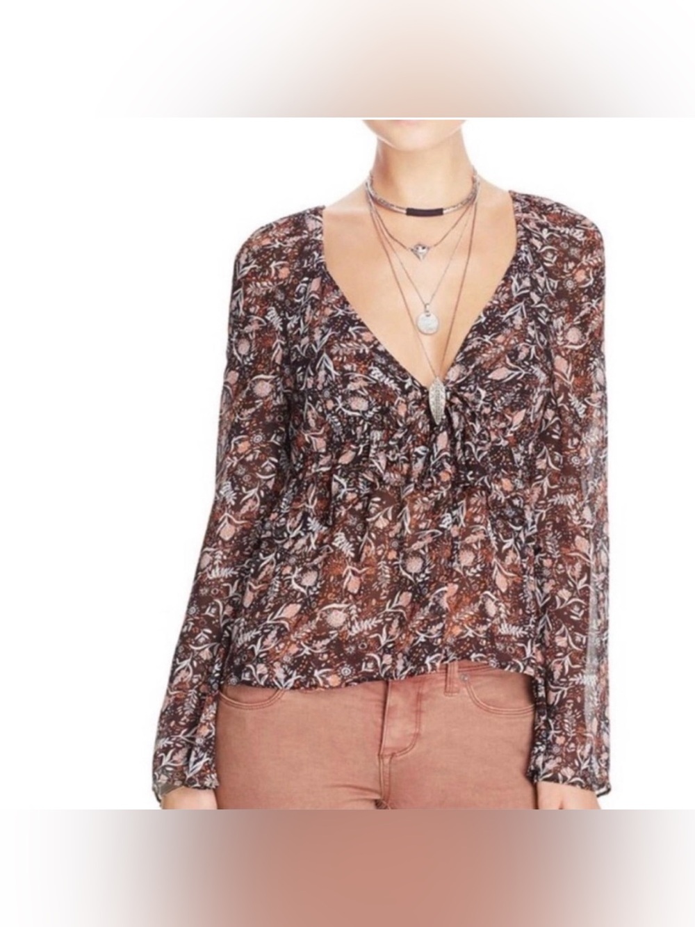 Free People Uptown Floral Boho Bell Sleeve Top Size XS